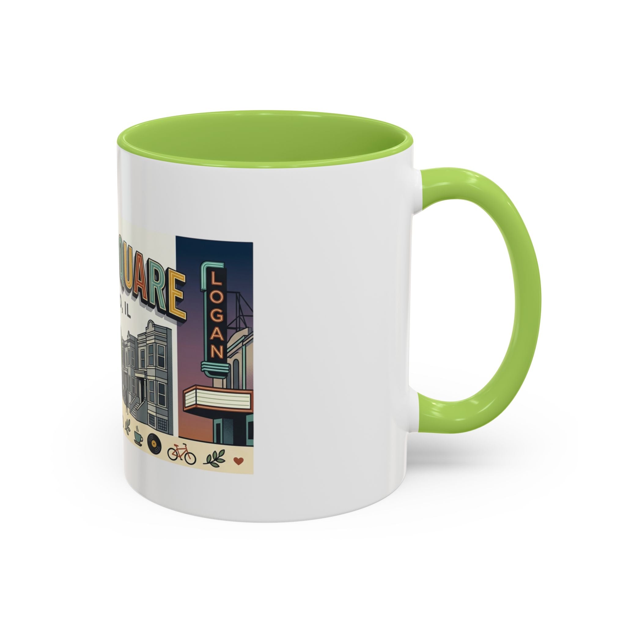 Logan Square Chicago Accent Coffee Mug — Retro Neighborhood Scenic 11/15oz
