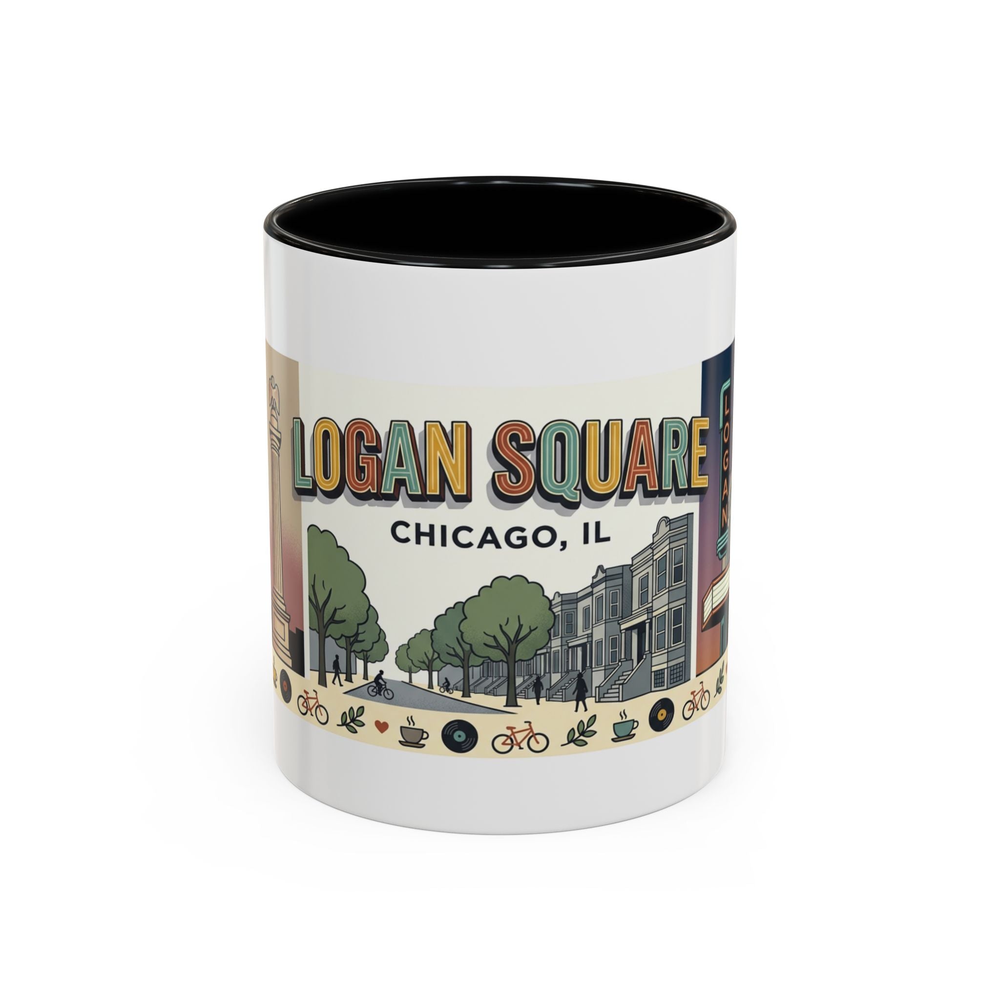 Logan Square Chicago Accent Coffee Mug — Retro Neighborhood Scenic 11/15oz