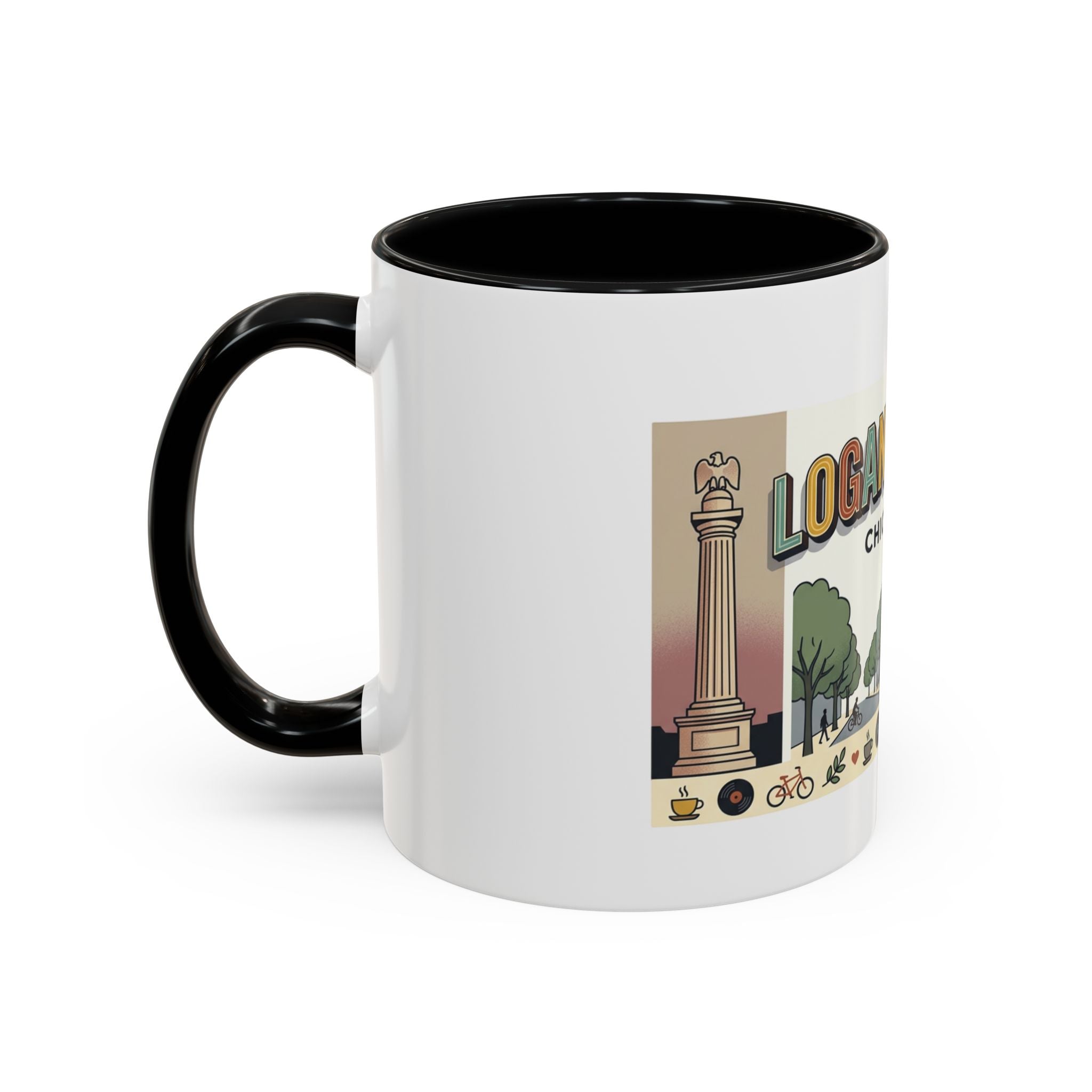 Logan Square Chicago Accent Coffee Mug — Retro Neighborhood Scenic 11/15oz