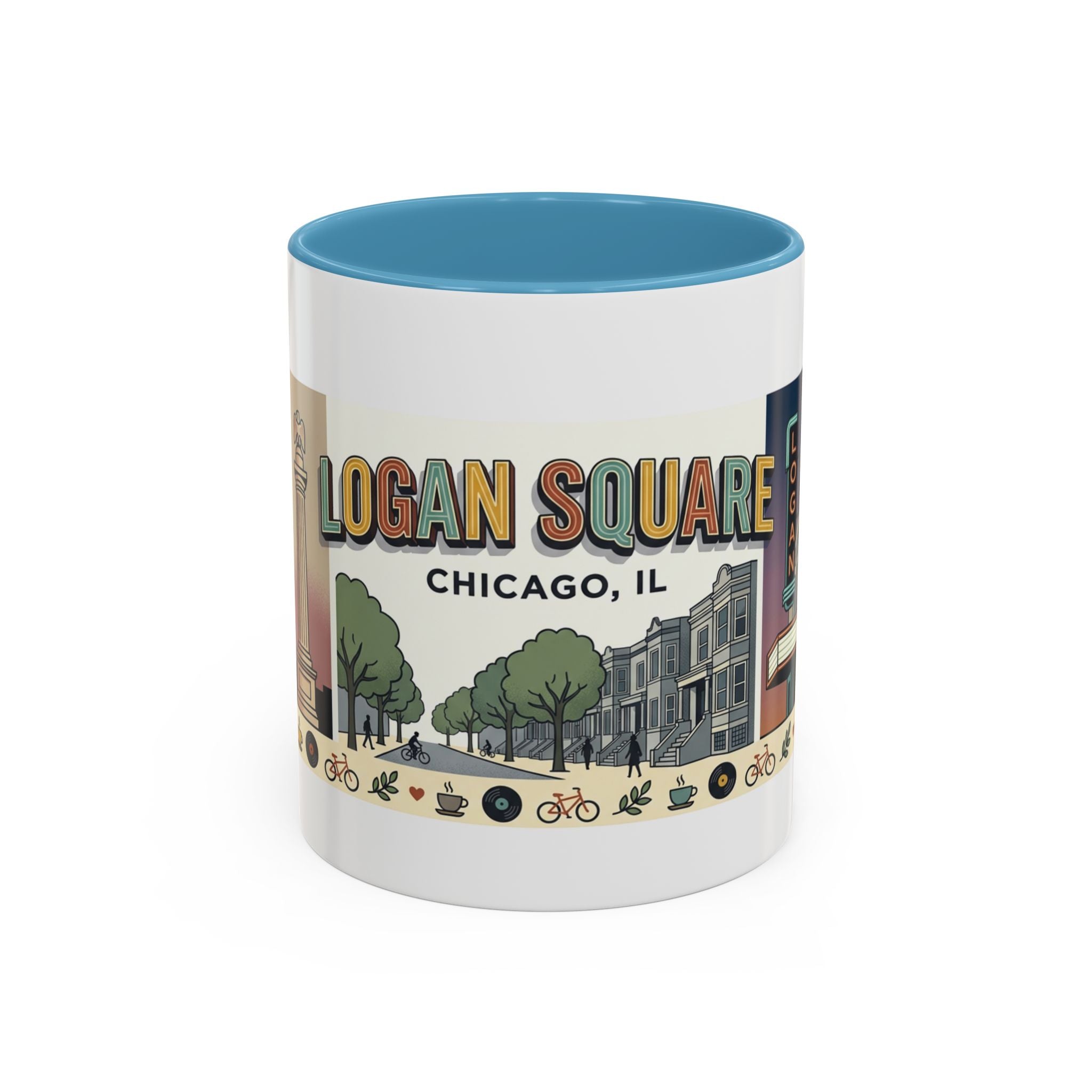 Logan Square Chicago Accent Coffee Mug — Retro Neighborhood Scenic 11/15oz
