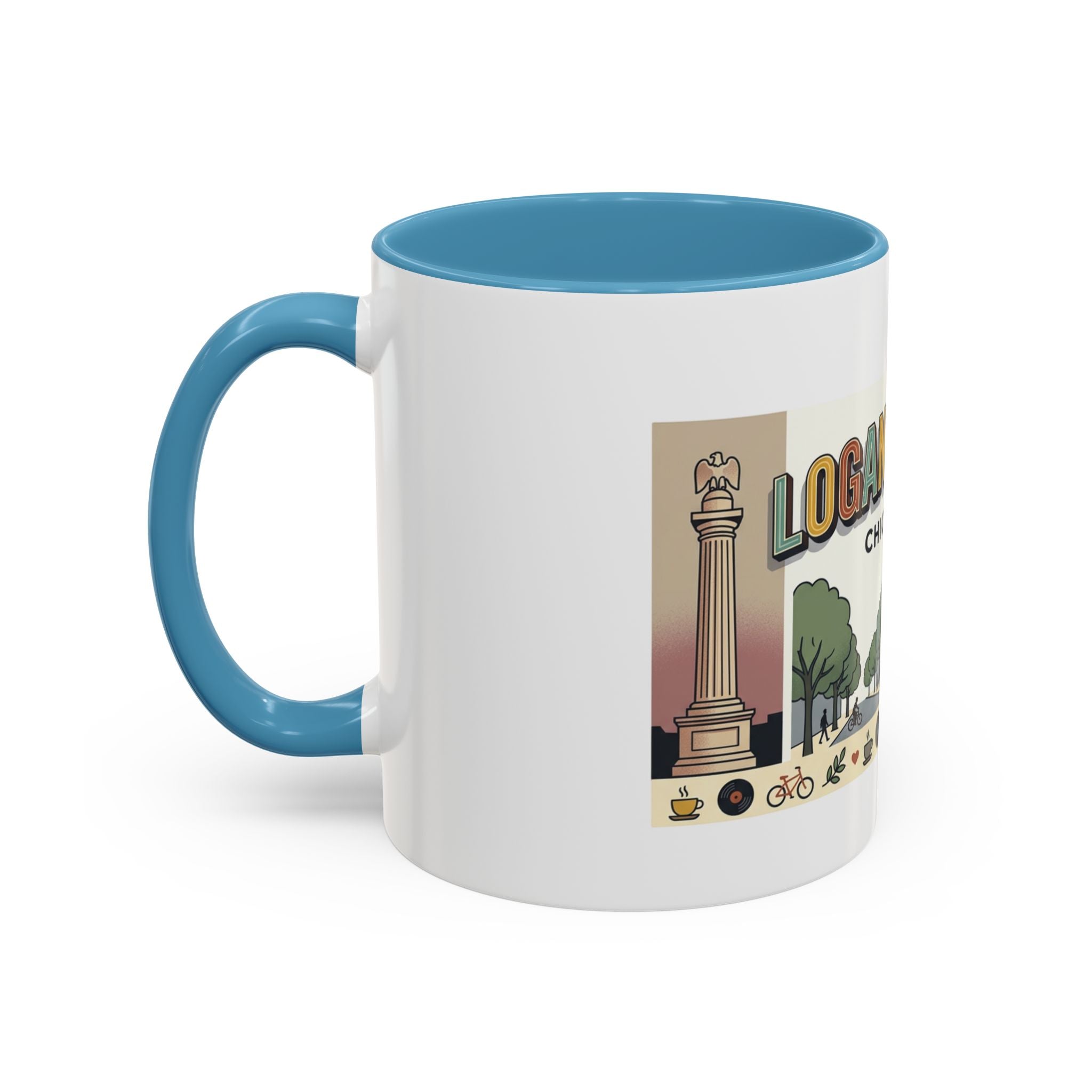 Logan Square Chicago Accent Coffee Mug — Retro Neighborhood Scenic 11/15oz