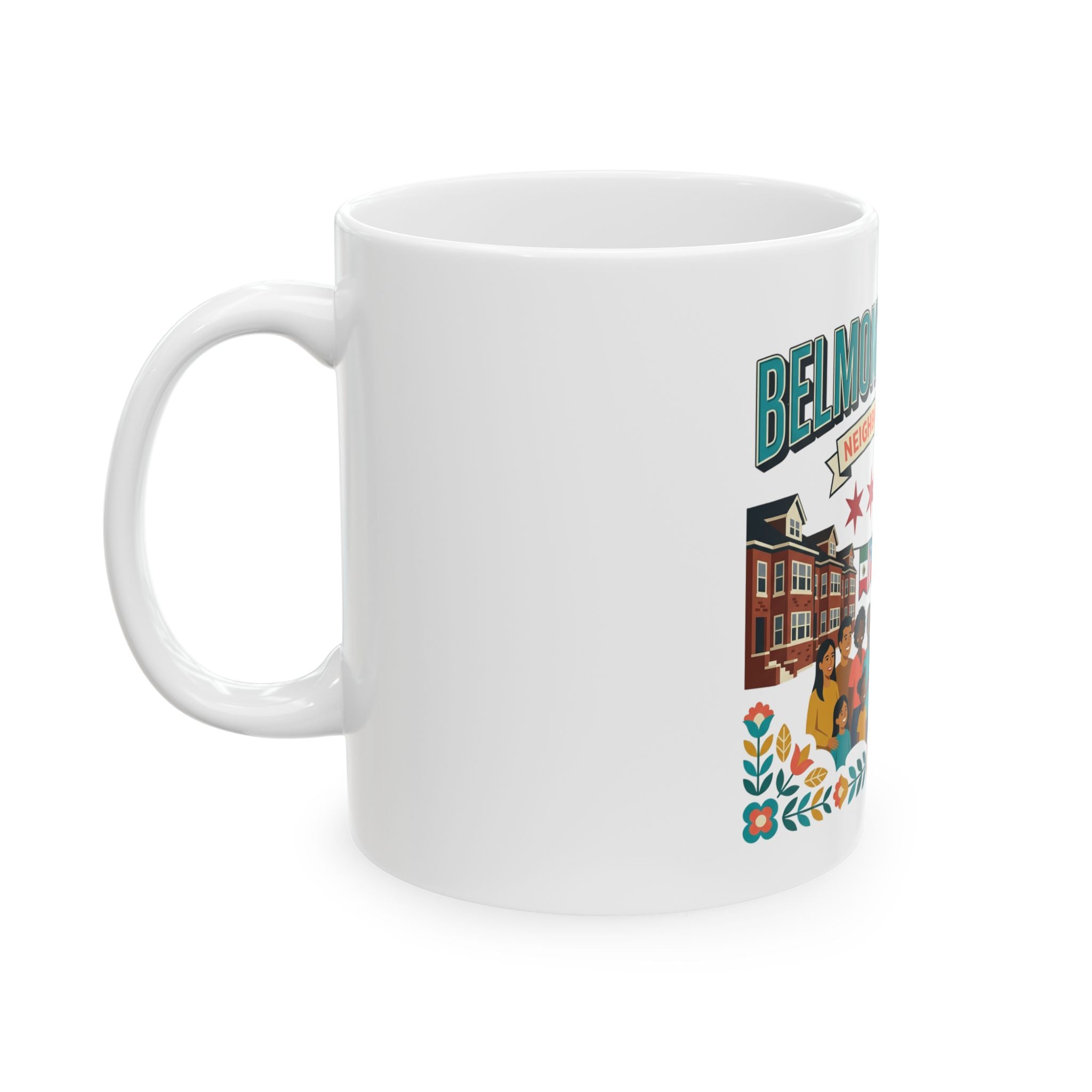 Belmont Cragin Neighborhood Love Ceramic Mug – Chicago Community Illustration (11oz/15oz)