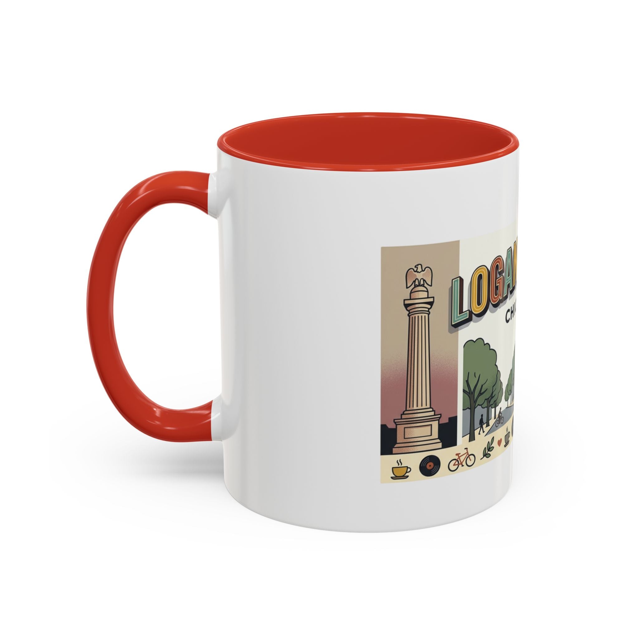 Logan Square Chicago Accent Coffee Mug — Retro Neighborhood Scenic 11/15oz