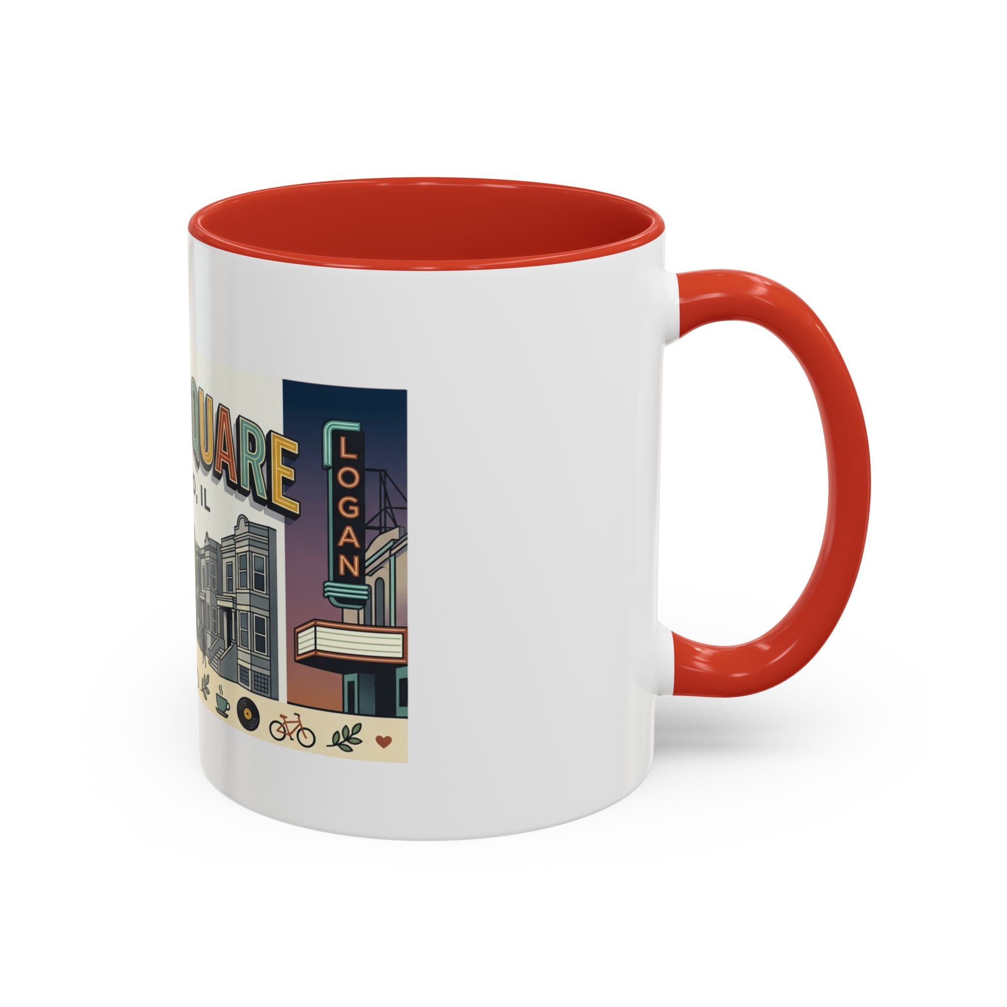 Logan Square Chicago Accent Coffee Mug — Retro Neighborhood Scenic 11/15oz