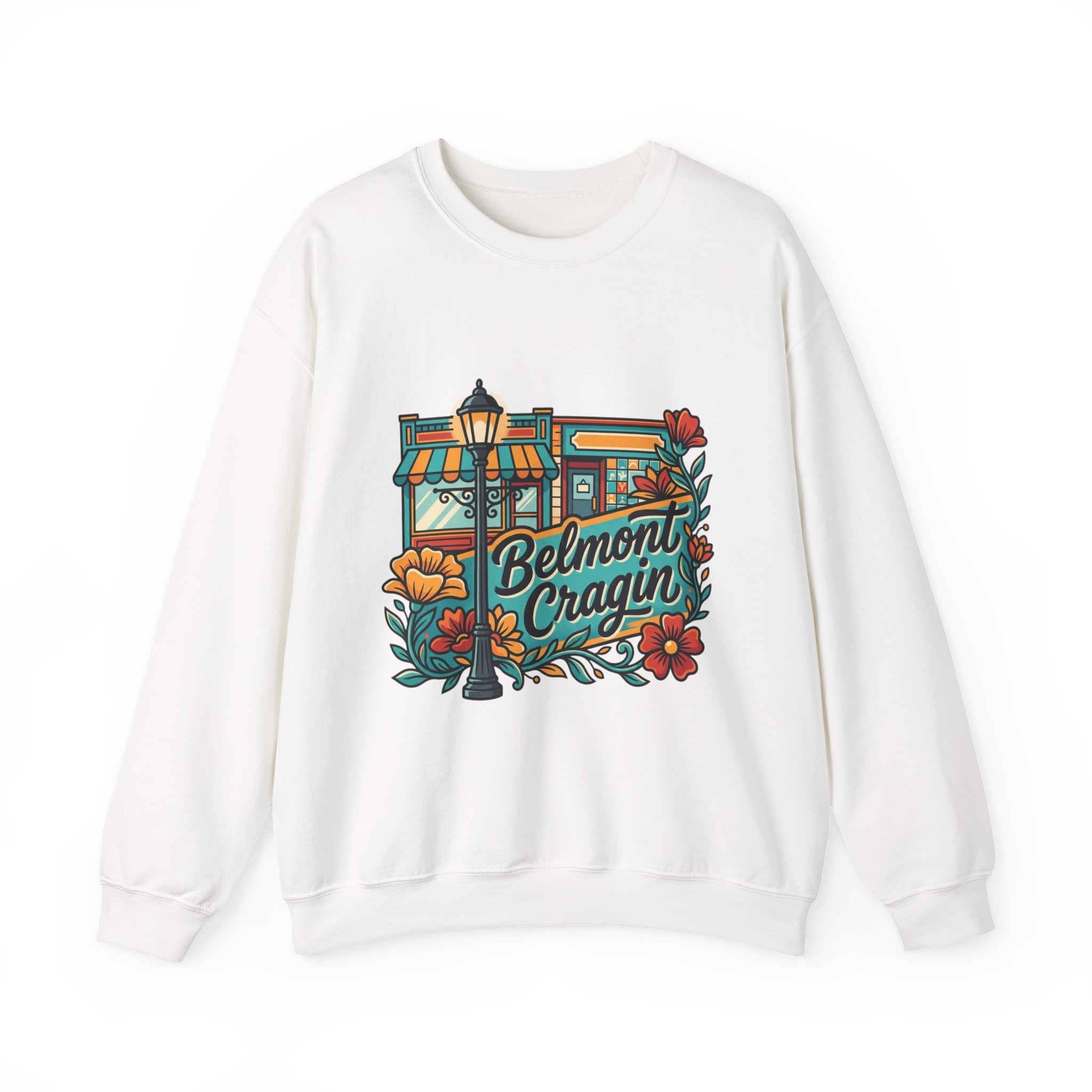 Belmont Cragin Neighborhood Crewneck Sweatshirt – Vintage Floral Block Print
