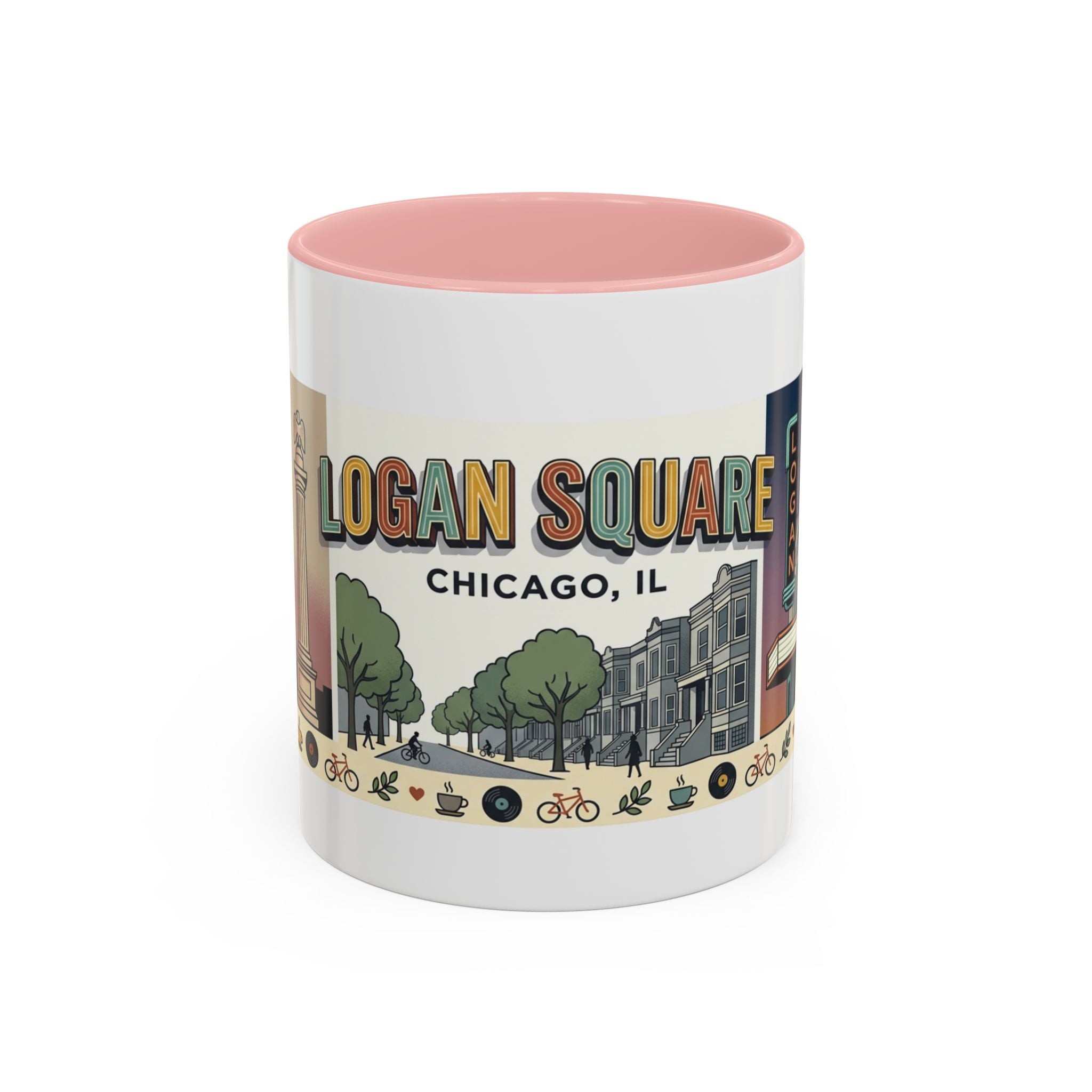 Logan Square Chicago Accent Coffee Mug — Retro Neighborhood Scenic 11/15oz