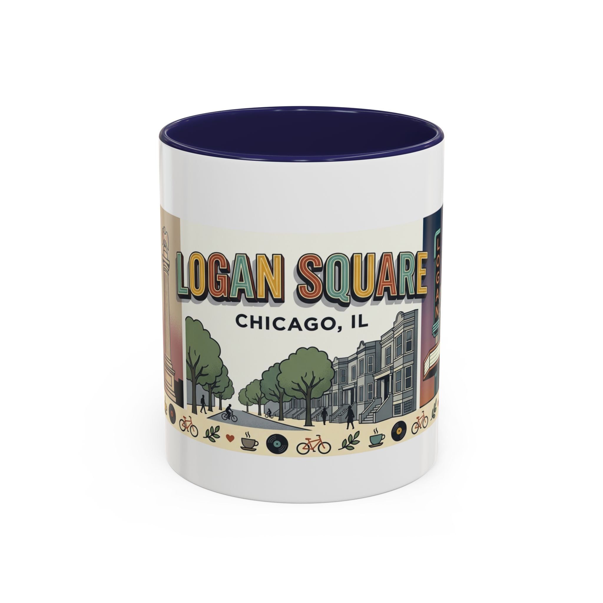 Logan Square Chicago Accent Coffee Mug — Retro Neighborhood Scenic 11/15oz
