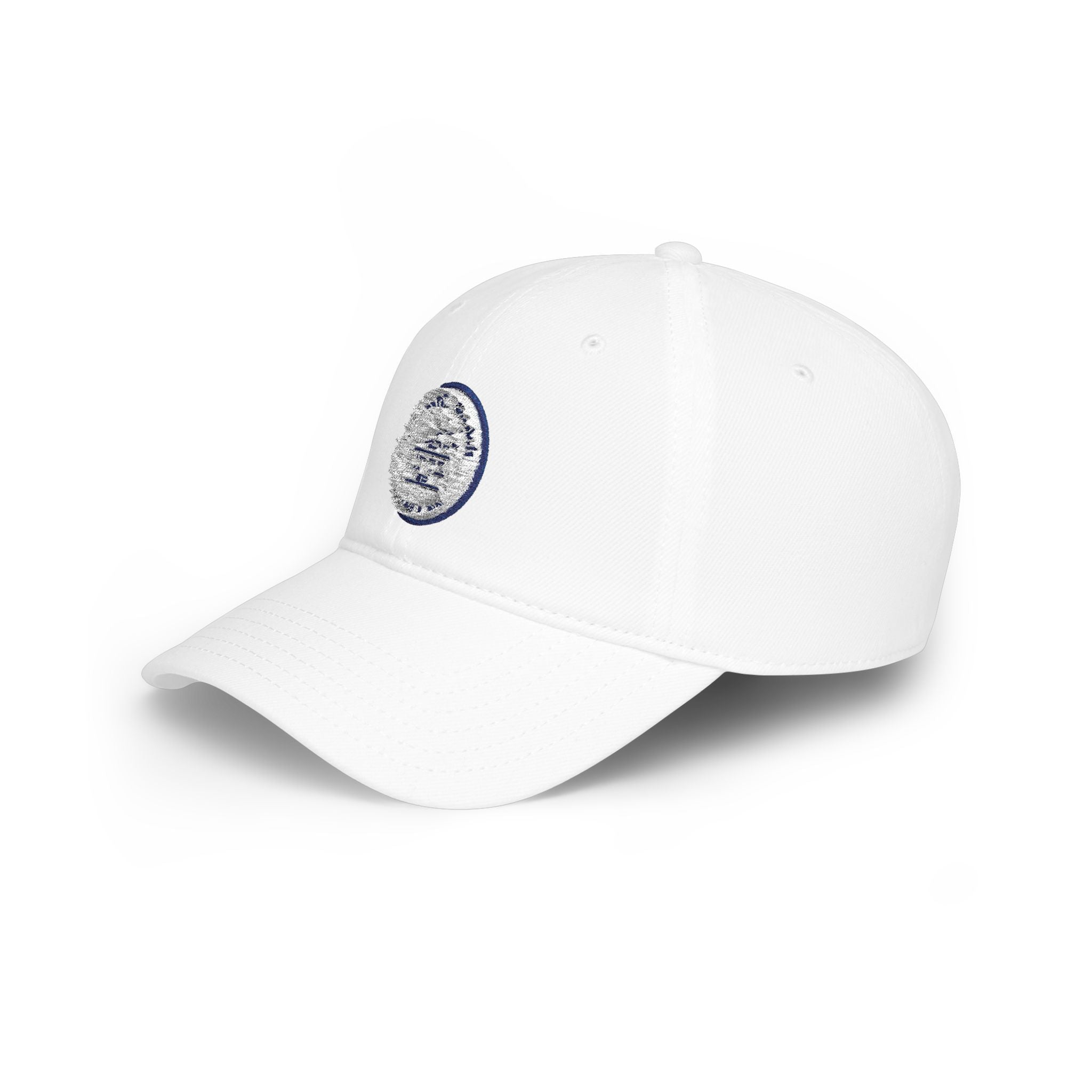 Low Profile Baseball Cap with Small State Seal Embroidery — Minimalist White Hat