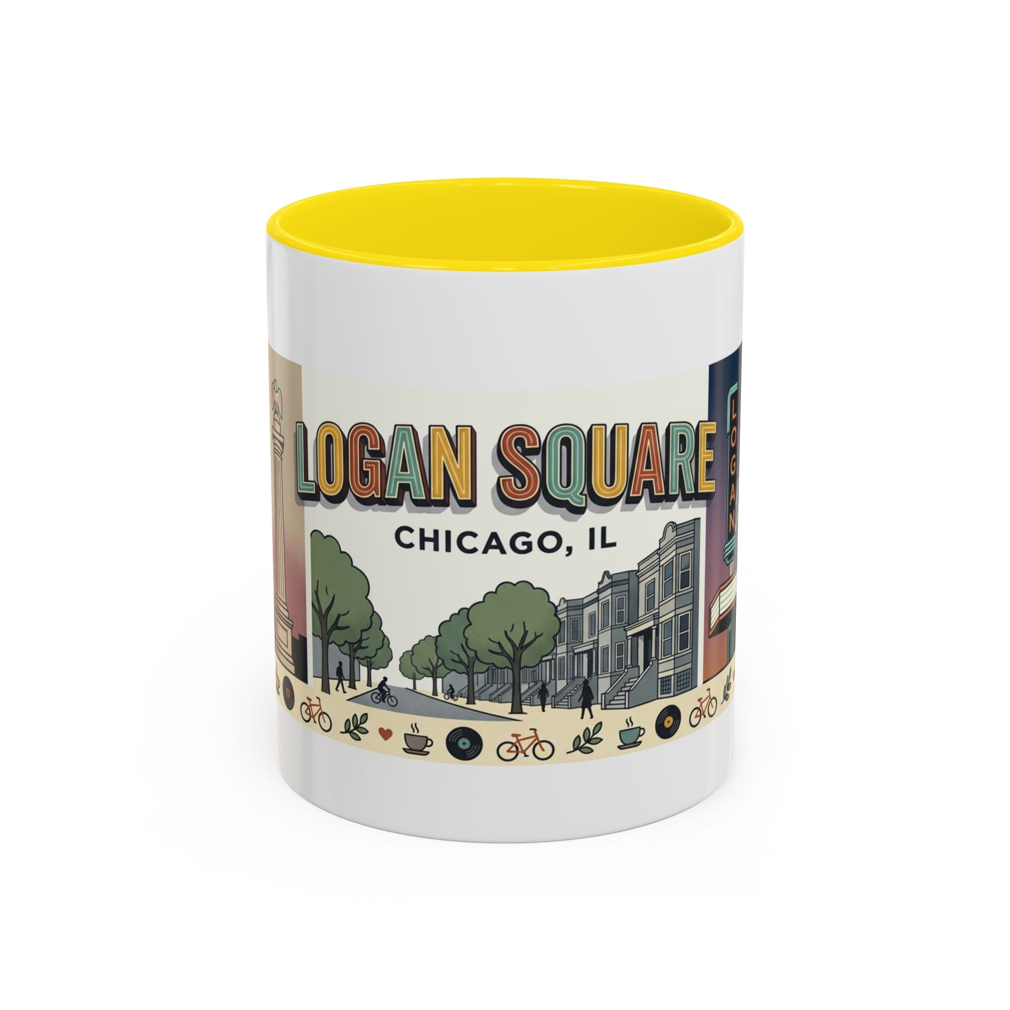 Logan Square Chicago Accent Coffee Mug — Retro Neighborhood Scenic 11/15oz