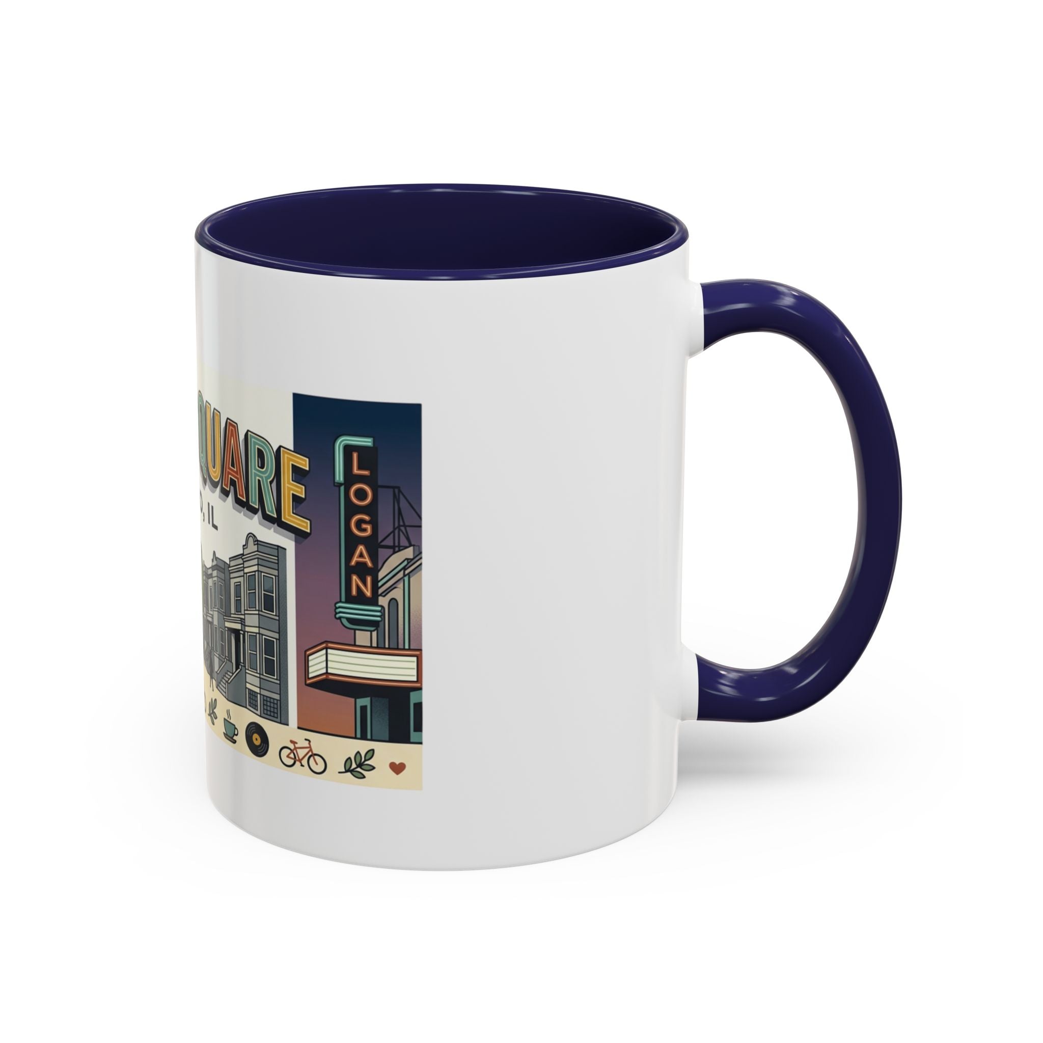 Logan Square Chicago Accent Coffee Mug — Retro Neighborhood Scenic 11/15oz