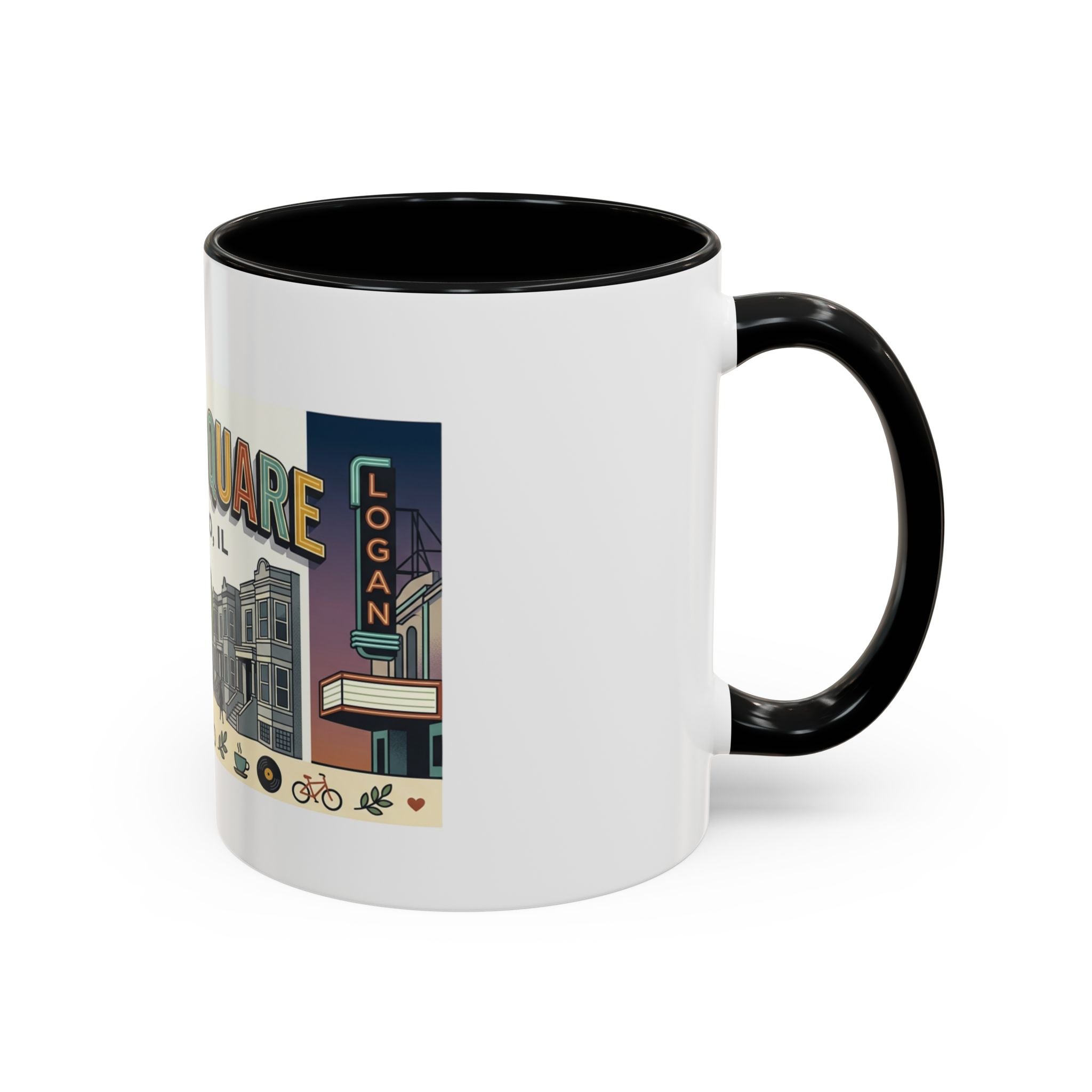 Logan Square Chicago Accent Coffee Mug — Retro Neighborhood Scenic 11/15oz