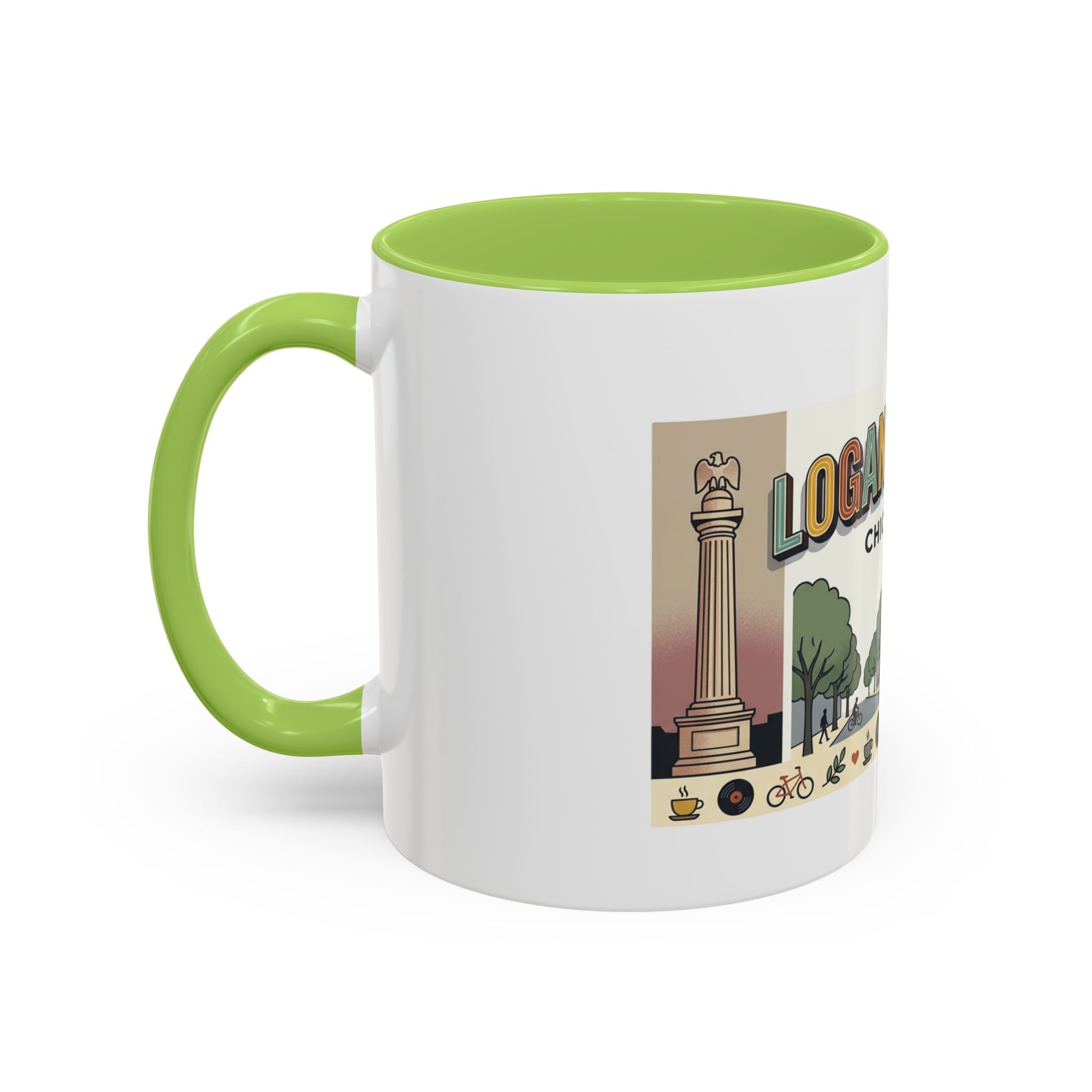 Logan Square Chicago Accent Coffee Mug — Retro Neighborhood Scenic 11/15oz