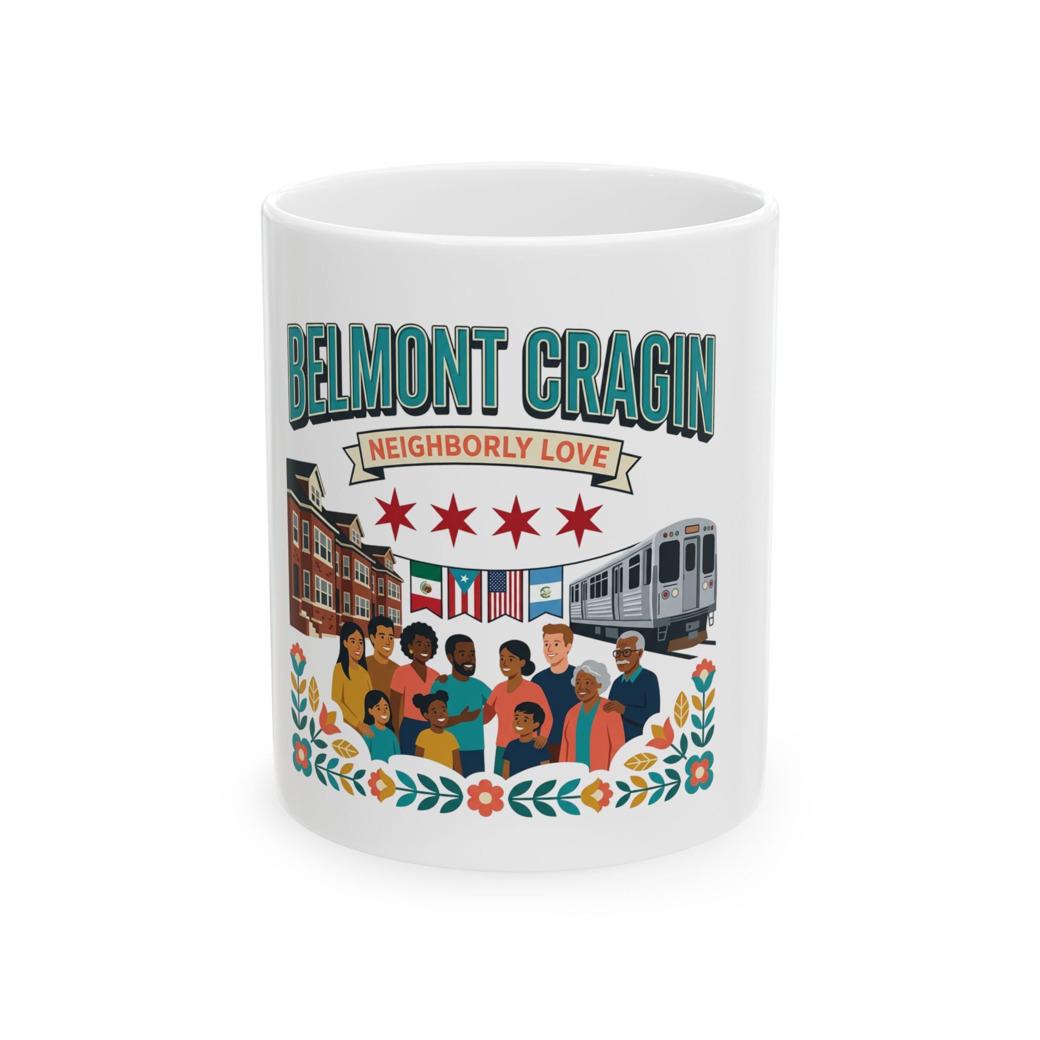 Belmont Cragin Neighborhood Love Ceramic Mug – Chicago Community Illustration (11oz/15oz)