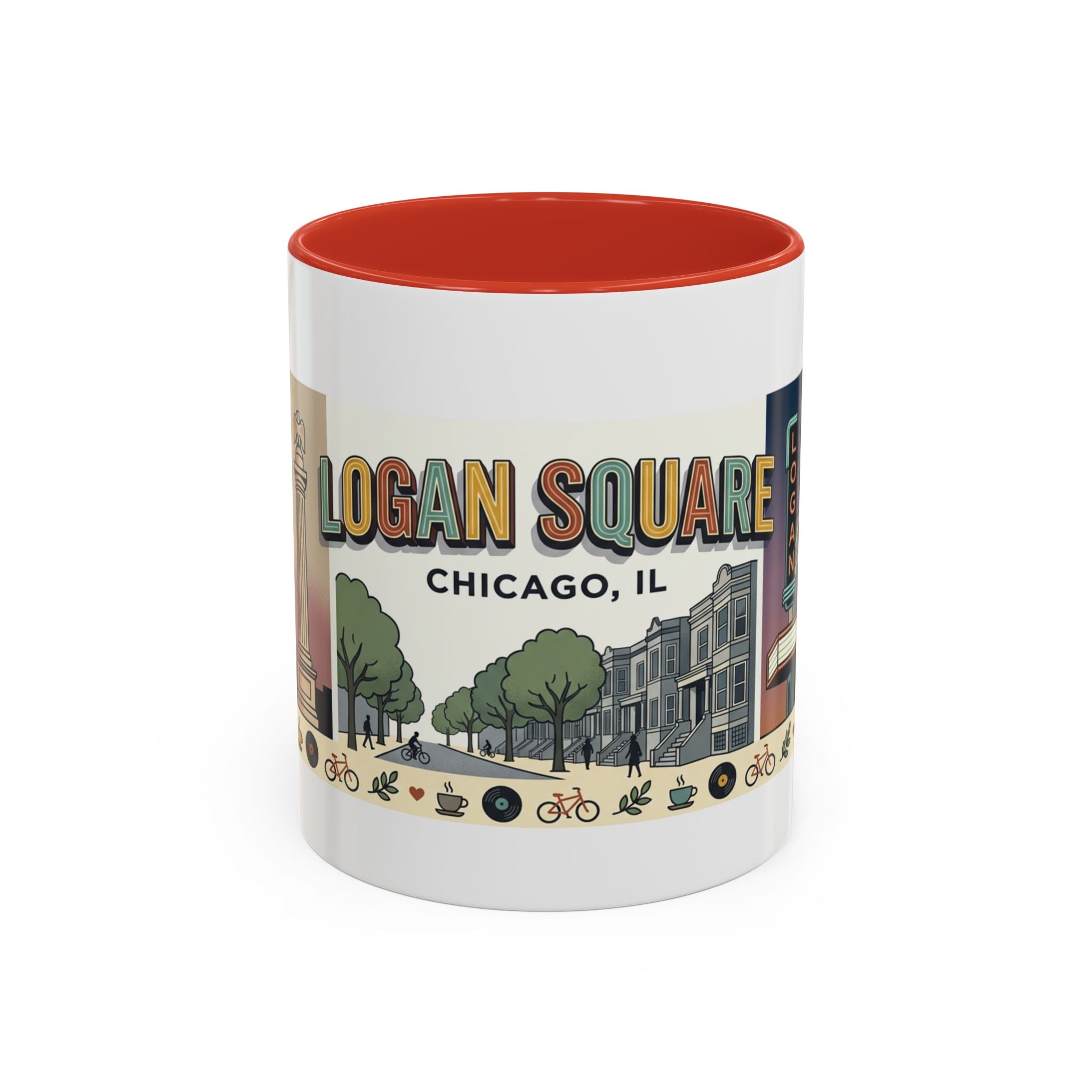 Logan Square Chicago Accent Coffee Mug — Retro Neighborhood Scenic 11/15oz
