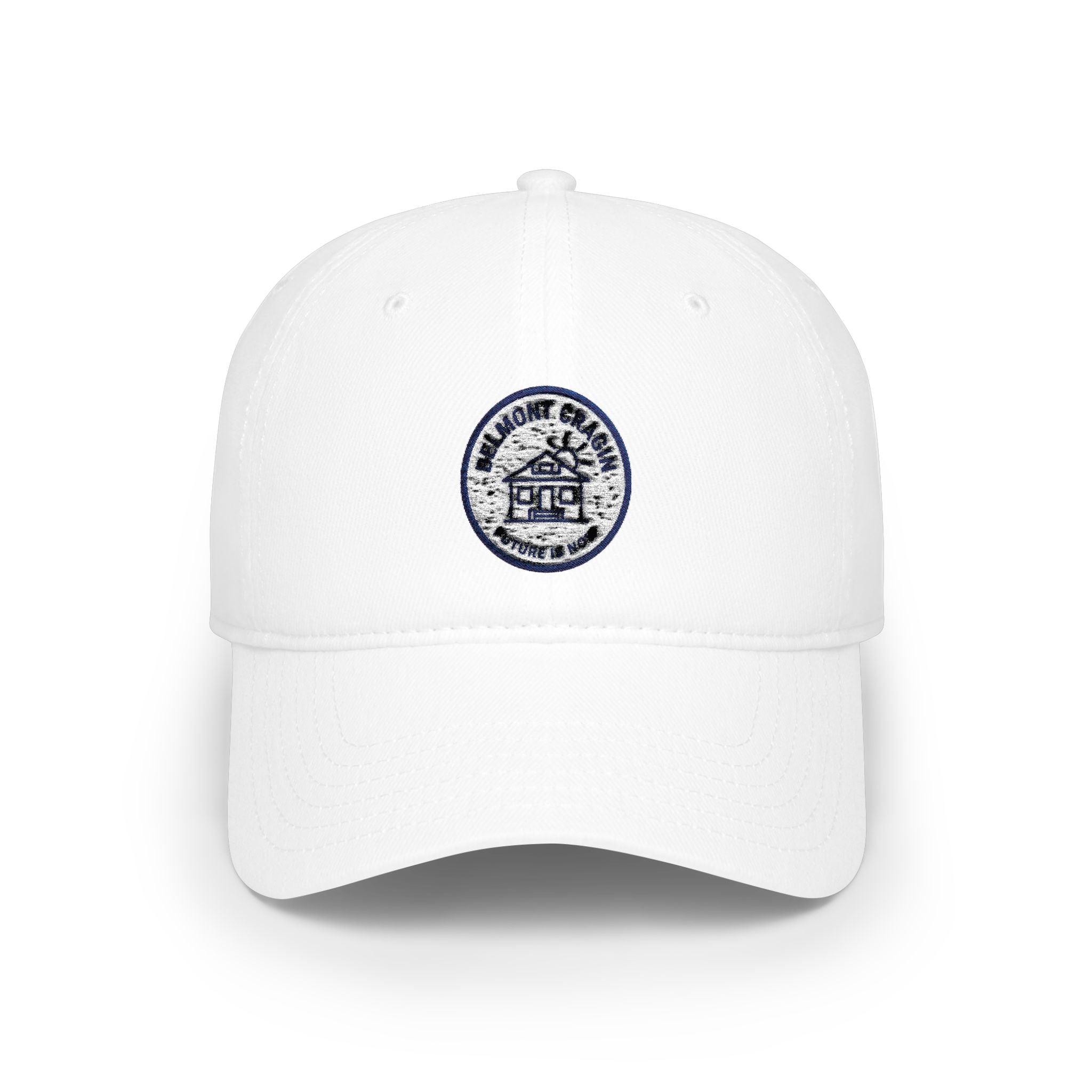 Low Profile Baseball Cap with Small State Seal Embroidery — Minimalist White Hat
