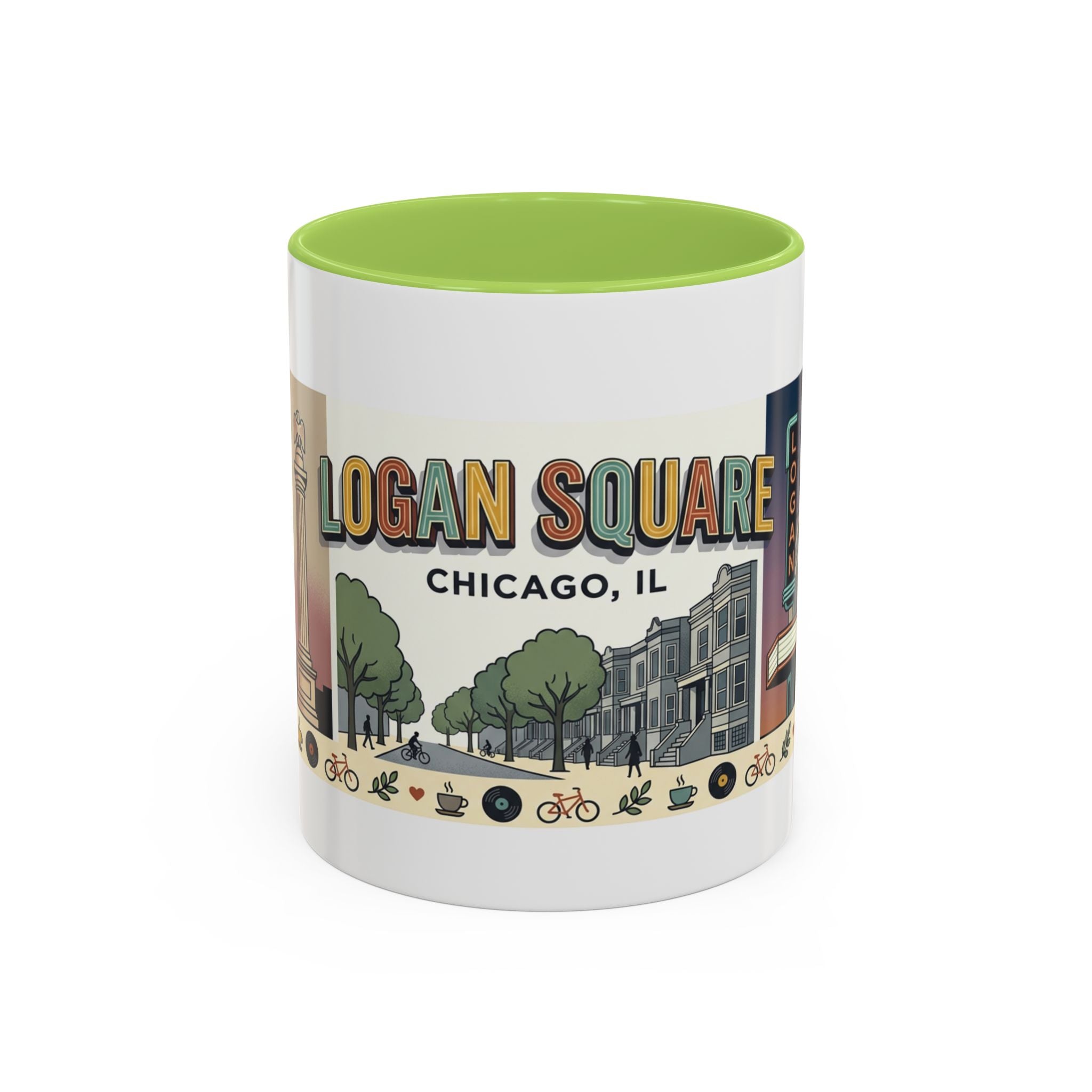 Logan Square Chicago Accent Coffee Mug — Retro Neighborhood Scenic 11/15oz