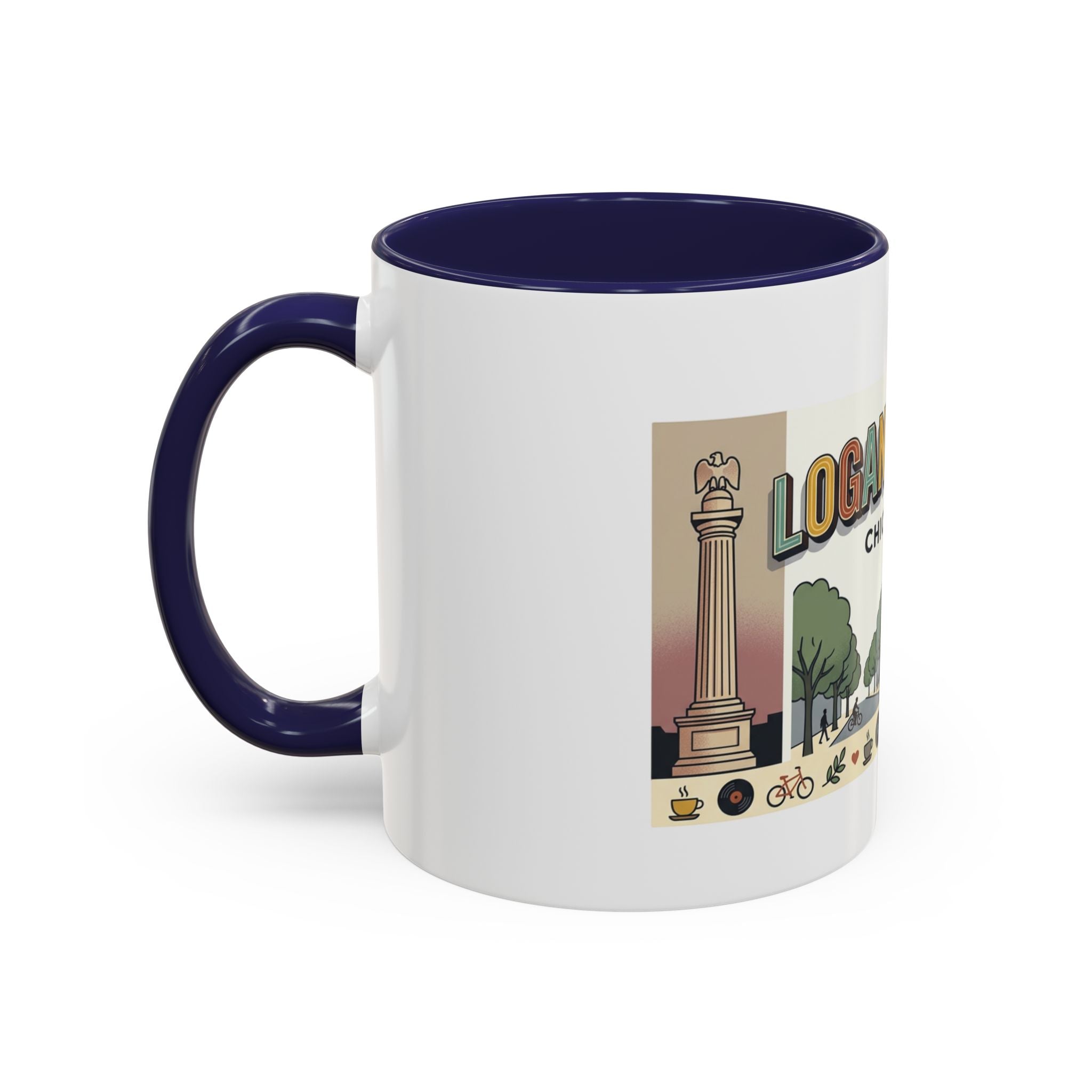 Logan Square Chicago Accent Coffee Mug — Retro Neighborhood Scenic 11/15oz