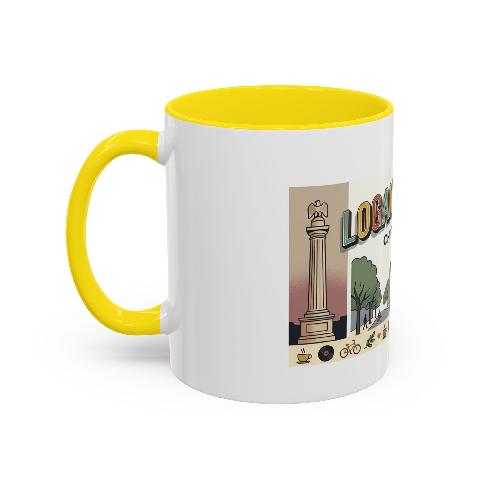 Logan Square Chicago Accent Coffee Mug — Retro Neighborhood Scenic 11/15oz