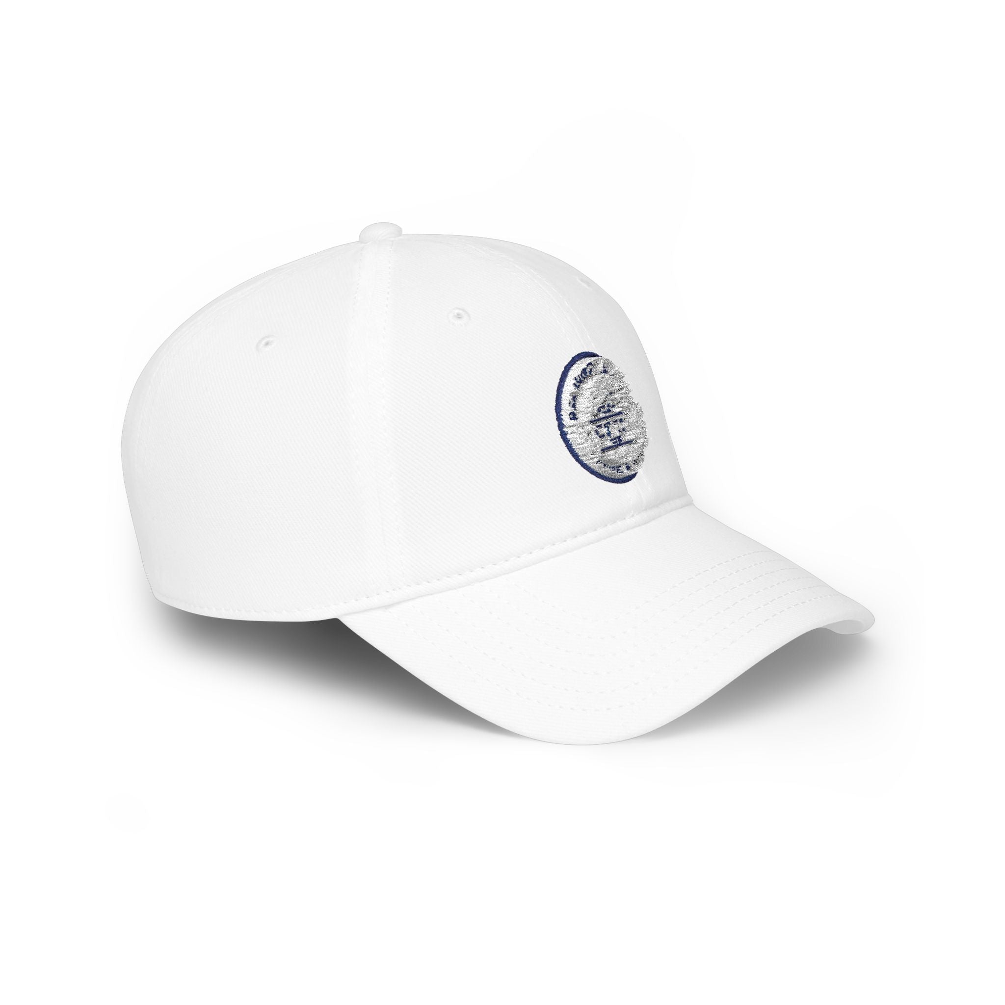 Low Profile Baseball Cap with Small State Seal Embroidery — Minimalist White Hat