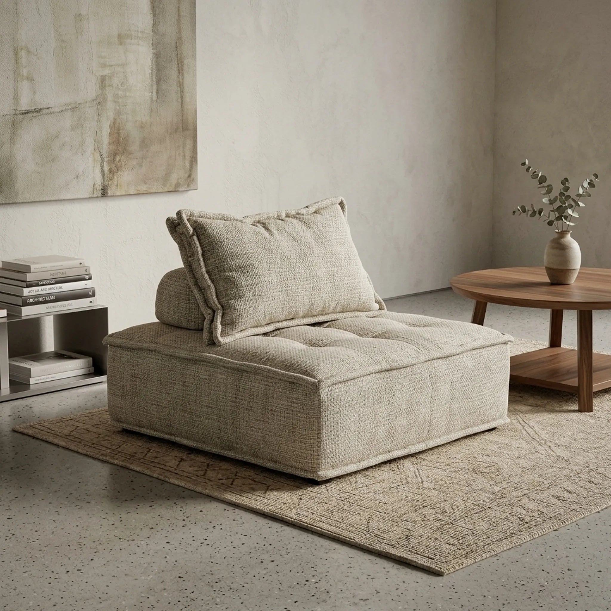 Corduroy Floor Chair with Backrest – Sand