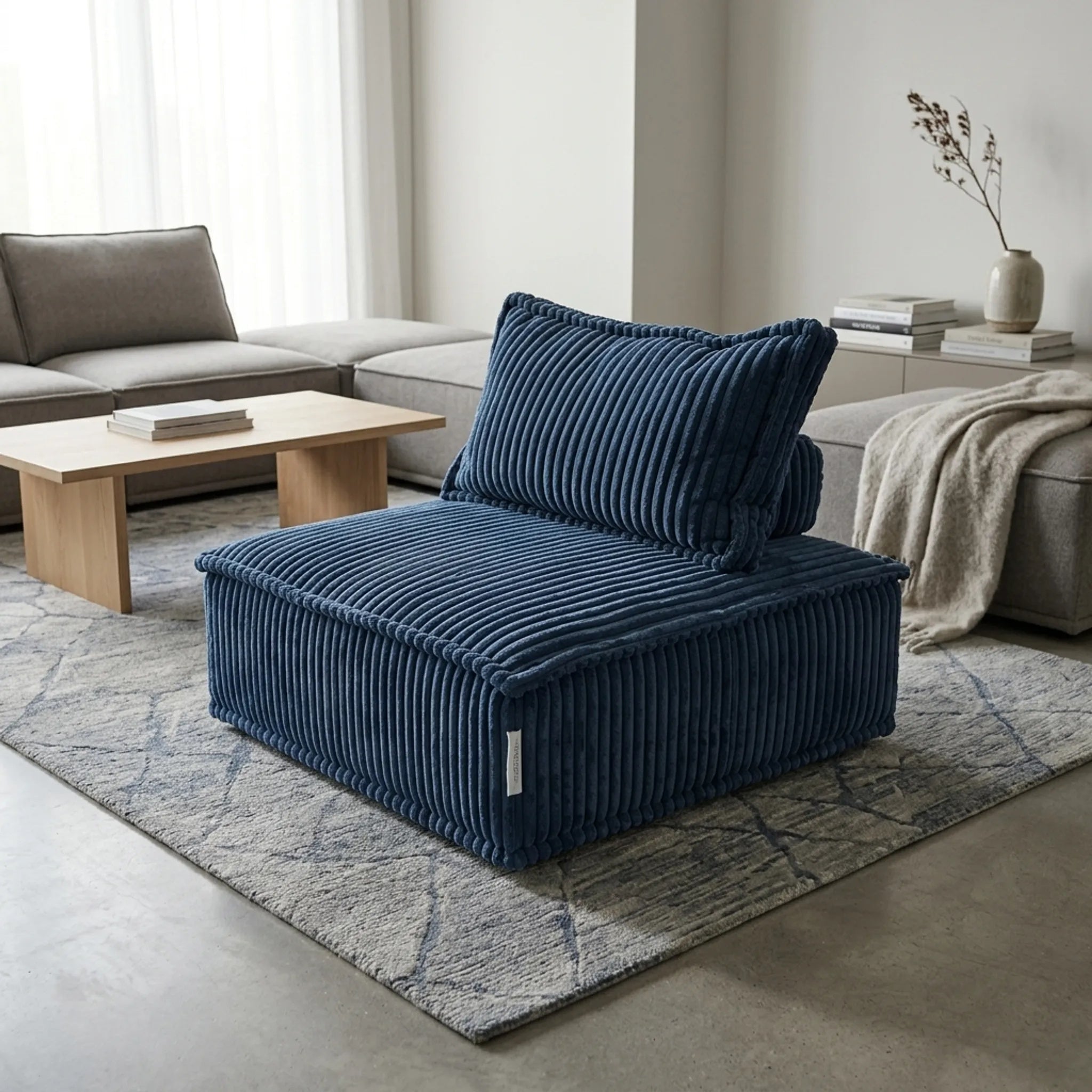 Corduroy Floor Chair with Backrest – Midnight